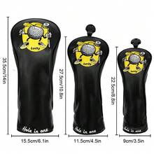 Fun Cartoon Ball Golf Club Headcover / PU Material With Soft Fleece Lining / Standard Universal Size / Golf Club Head Cover / Summer Sports Accessory - Black - View 2