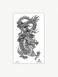1 pieza Tatuaje de estilo Y2K con dragón, nubes auspiciosas, tatuaje de tótem de dragón, pegatina de tatuaje temporal, resistente al agua y al sudor, lavable, sin efecto reflectante, simula el efecto de tatuaje en brazos, piernas, hombros, pecho, espalda, adecuado para personas a la moda, dura de 3 a 5 días - Negro - Ver 4