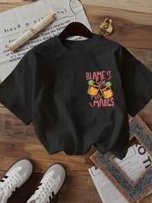 Y2K-[Duplex Printing]Summer Fashion Tops Women's Summer Clothing With Short Sleeves - Fun Lemon Chili Print Short Sleeve Pure Cotton Round-Neck Comfor - Black - View 3