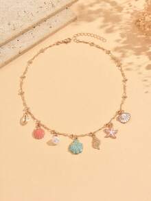 1 pieza Collar con colgante de vida marina de estilo de vacaciones en la playa, joyería de cuello elegante y de moda para mujer, adecuado para uso diario, vacaciones, fiestas y citas - Multicolor - Ver 2