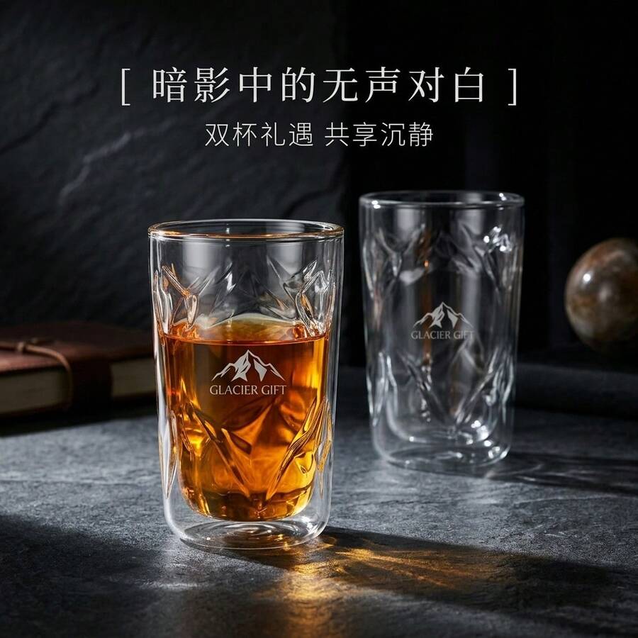 2pcs Glacier Glass Cups, Double-Wall Insulated Glassware, Premium Glassware Suitable For Whiskey, Cocktails, Beer, Iced Coffee, Tea, Milk, Juice