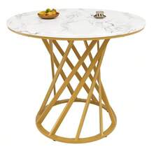 Dining Table Set (5-Piece), Dining Table Set With 4 Chairs, Modern Kitchen Table Set, Round Kitchen Table With 80 Cm Diameter And Gold Metal Legs, White MDF Tabletop, Dark Grey Velvet Dining Chairs - 彩色 - 查看 11