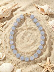 1pc European & American Bohemian Geometric Acrylic Round Bead Cloud Effect Beaded Necklace For Women, Summer Beach Vacation - Beaded Necklace - View 15
