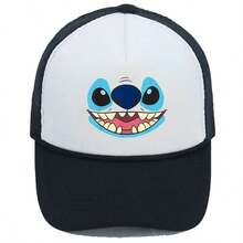 1件裝 Disney Stitch 中性黑色網格卡車帽，卡通圖案，透氣網布，可調節扣環，防曬棒球帽，適合日常戶外休閒，卡通禮物 - E - 查看 9