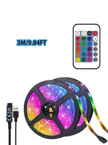 1pc USB Powered LED Light Strip With 24 Infrared Remote Control Functions, Adjustable Color Modes, Self-Adhesive Backing, Suitable For TV, Computer Screen, Party, Bedroom, Home Decor, Game Room, Family Gathering TV Backlight, Battery Powered - Black - View 13