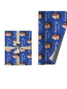 Papel de regalo personalizado con foto de cara divertida, papel de regalo de cara personalizado, múltiples colores, papel de regalo de cumpleaños, aniversario, rollo de papel de regalo con tu foto - Multicolor - Ver 6