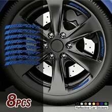 8pcs/Set Sport Reflective Car Wheel Rim Vinyl Stickers Hash Mark Stripe Racing Wheel Hub Decals - A - View 12