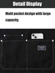 1pc Premium Canvas Kitchen Apron (Black), Adjustable Shoulder Strap Apron, Double Shoulder Strap Apron, Unisex, With 2 Large Pockets And 1 Small Pocket, Suitable For Chef Cooking, Gardening, BBQ, Cafe, Painting, Baking, Hairdressing And Nail Art - A - View 7