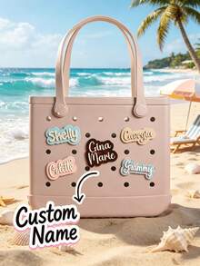 Personalized Name Pendant For Beach Bag, Exclusive Customized Cursive Name Tag, Customizable Brand Label, Personalized Charm, Exclusive Name Tag, Accessory, Brand Pendant, Brand Logo - Multicolor - View 4