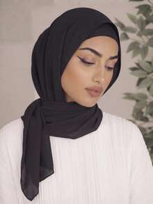 1pc Casual Versatile Simple Solid Color Chiffon Scarf - Black - View 1