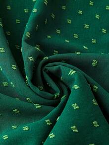 Blus Jacquard Hijau Tua Wanita Leher V Berkerut Lengan Pendek Longgar Pas Ramping Kemeja Komuter Liburan Musim Panas - Dark Green - View 5