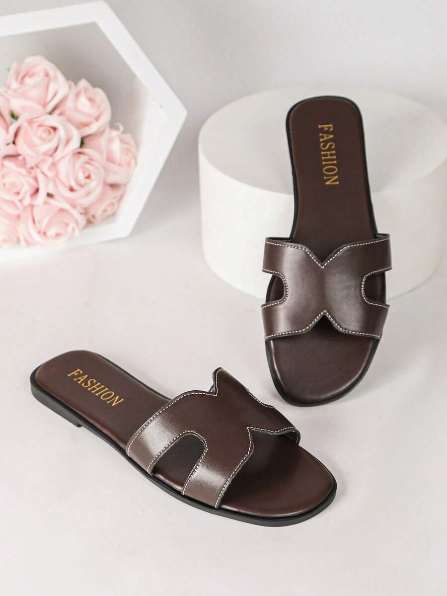 New Pure Yellow Korean Style Fashion Slippers Women Summer Outdoor Flat Vacation Beach Sandals H-Shaped Slides