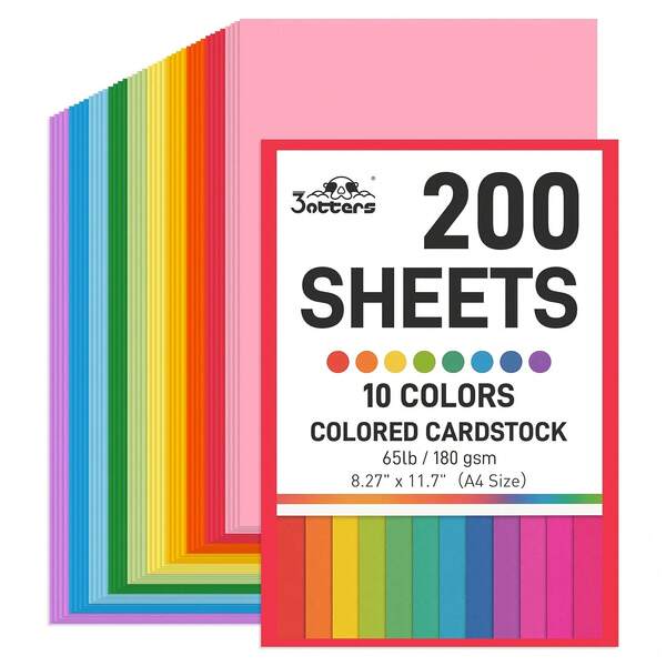 SHINDEL 200 Sheets A4 Premium Colored Cardstock Paper, 10 Colors 65lb 180gsm Thick Card Stock For Crafts Card Making Scrapbooking, Suitable For Printing, Origami, Art Crafts, School Projects & Home Crafts