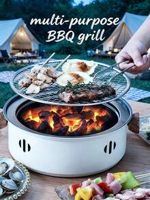 Dual-Purpose Portable Smokeless Desktop Charcoal/Wood BBQ Grill, Suitable For Tea Brewing And Grilling, Compact Design, Ideal For Indoor Korean BBQ, Camping And Picnic, Comes With Griddle, Grill Rack And Kitchen Utensils, Perfect For Roasting Meat, Home And Outdoor Use - A - View 1