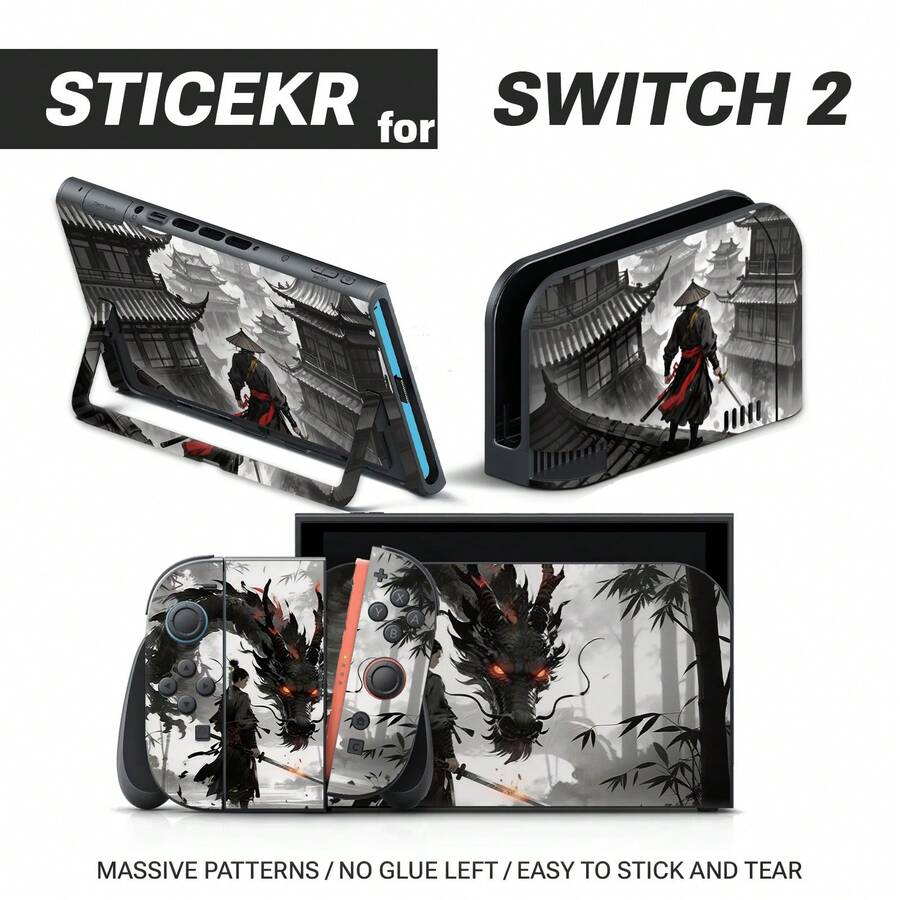 Removable Residue-Free Vinyl Sticker Compatible With Switch 2, Chinese Style Dragon Warrior Console & Controller Scratch-Resistant Protective Film - View 1
