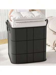 1pc Foldable Blanket Storage Bag With Zipper, Bedding And Blanket Organizer Bag With Reinforced Handle, Durable Zipper, Closet Storage Bag For Wardrobe Organization, Sweaters And Bedding Storage,Bedroom Room Decor,Back To School - Black - View 8