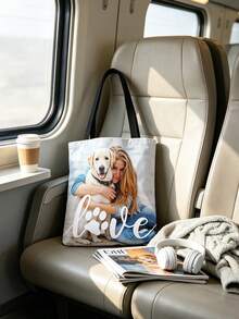 Bolsa de tela personalizada con foto, bolso de mano de gran capacidad de lona de algodón con impresión personalizada, tela duradera, área reservada para nombre de la novia y texto de la fiesta personalizados, adecuado para novias, damas de honor, amantes de mascotas, ideal para regalos de despedida de soltera, reuniones de damas de honor, uso diario, recuerdo de preboda temático, temporada de vuelta al colegio, regalo personalizado para el Día del Maestro - Multicolor - Ver 6