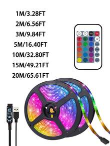 1pc USB Powered LED Light Strip With 24 Infrared Remote Control Functions, Adjustable Color Modes, Self-Adhesive Backing, Suitable For TV, Computer Screen, Party, Bedroom, Home Decor, Game Room, Family Gathering TV Backlight, Battery Powered - Black - View 12