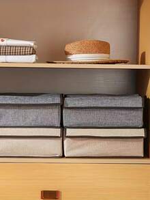 1pc Home Underwear Storage Box With Lid, 13/17 Compartments, Gray/Beige 2 Colors Optional, Drawer-Style Bra Socks Underwear Organizer Divider Box, Linen Storage Box - Multicolor - View 5