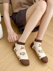 1/3/5 Pairs Of Women's Spring And Summer New Coffee Cute Bear Socks Shallow Socks Cute Japanese Sweet Lace Socks Boat Socks - Multicolor - View 4