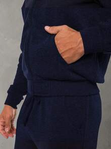 Men Hoodie Co-Ords - Navy Blue - View 4
