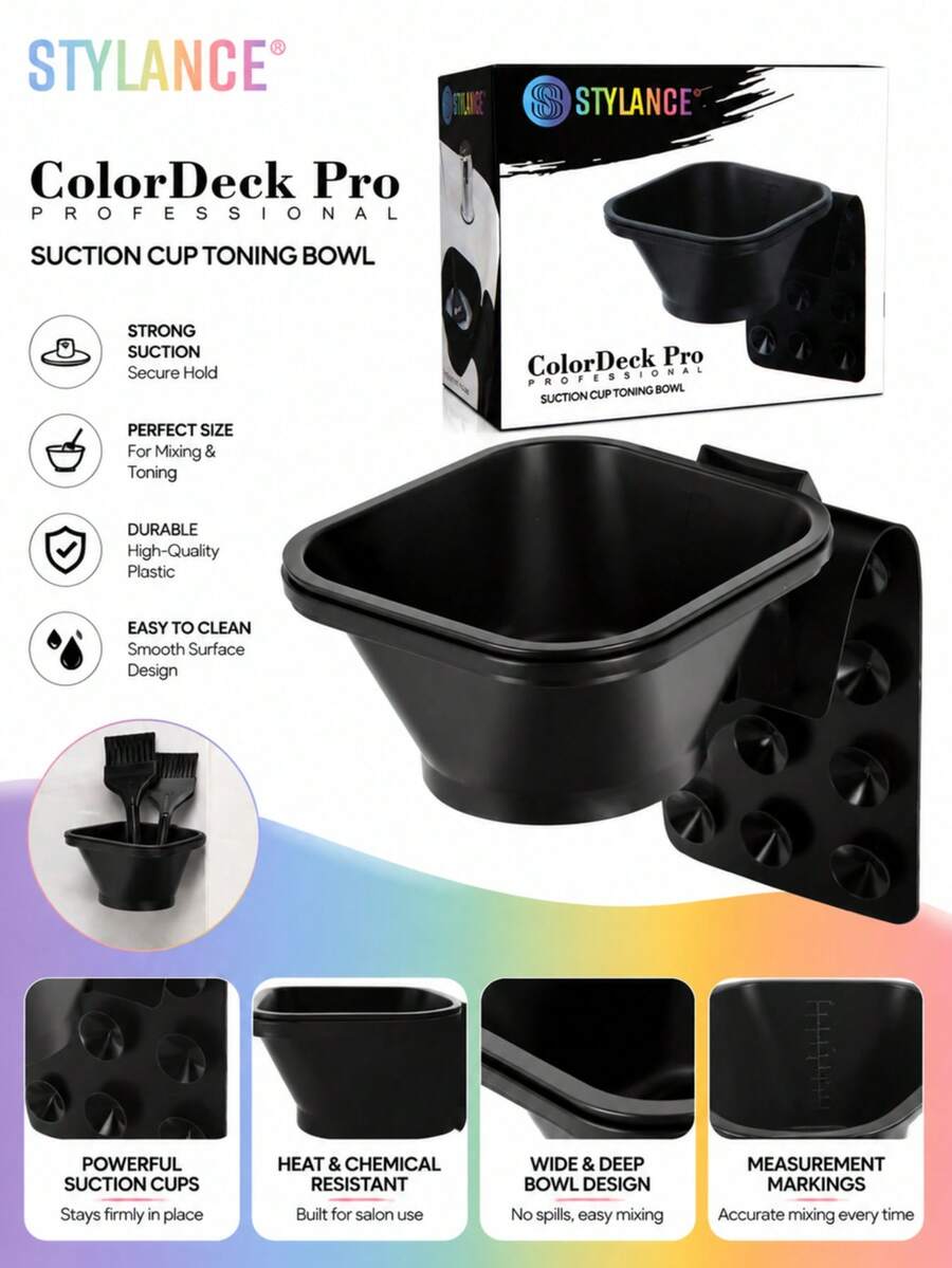 1pc Professional Hair Coloring Bowl With Suction Cup Base, Salon Mixing Toning Bowl, Anti-Slip Dye Bowl For Hairdresser Use STYLANCE - Black - View 1