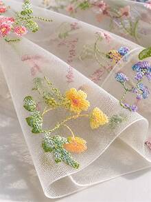 3D Floral Butterfly Embroidered Tulle Fabric, Sheer Soft Mesh With Colorful Flower Embroidery, Lightweight Drapable Net Textile For Wedding Dress, Bridal Veil, Party Tutu Skirt, Backdrop Curtain, DIY Garment Sewing Decor Material - Multicolor - View 8