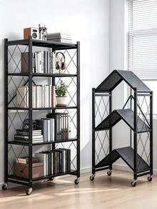 Foldable Multi-Layer Floor Storage Rack - No-Assembly Folding Floor Stand With Universal Casters, Movable, Space-Saving, Sturdy And Durable, Available In Multiple Sizes, Ideal For Storage And Organization In Kitchens, Living Rooms And Studies - Multiple Specifications - View 7