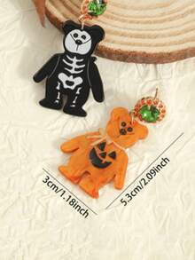 A Halloween Set Of Rhinestone Skull Bear Earrings Acrylic Small Holiday Earrings Cartoon Cute And Funny Earrings - Style 1 - View 4