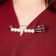 Elegant Plastic-Inlaid Faux Pearl Shawl Clasp, Versatile Belt Buckle, Secure Scarf Pin, Sweater Clasp, And Ladies' Scarf Buckle, Suitable For Everyday Wear In All Seasons - A - View 6