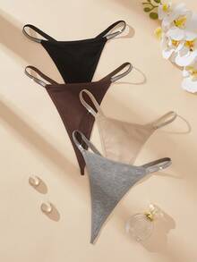 4PCS Women's Thong Panties With Silver Side Straps, Butterfly Back Decoration Design, Suitable For Daily And Special Occasions, Exquisite Design, Quality Craftsmanship - Women's Underwear - Multicolor - View 3
