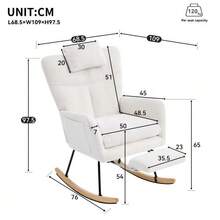 Modern Design: Rocking Chair, Rocking Chair With Footrest, Relaxation Chair, Reclining Chair, Lounge Chair With Armrests, Soft Velvet Upholstery, Load Capacity Up To 100 Kg. Suitable For The Bedroom, Living Room And Garden. - 白色1 - 查看 4