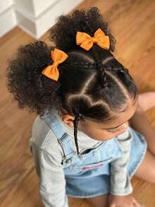 2PCS African Small Curls With Bubble Hair And Ponytail Wig With Bow For Children - 自然黑 - 查看 4