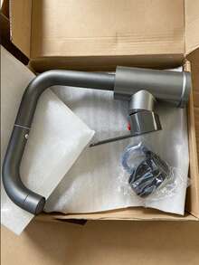 Stainless Steel 720° Rotating Faucet With Separate Hot And Cold Control, Built-In G1/2" Inlet Hose, High-Pressure Spray Nozzle, High-Arc Spout, Brushed Finish, Durable Stainless Steel Construction, Modern Design, Single-Hole Installation, Suitable For Modern Bathroom And Home Kitchen, Modern Sink And RV Faucet, Essential Home Renovation Accessory - Grey - View 3