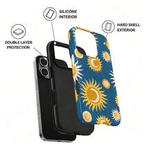 Phone Case: Vintage Sun Moon Star Pattern  Style Glossy Film Case Double-Layer Drop-Proof Full Coverage Protective Case For IPhone 17/16/15/14/13/12/11 Pro Max/X/XS/XR/Air/Plus - 白色 - 查看 2