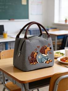 Insulated Lunch Bag With "Dachshund" Pattern, Women Pet Lover Lunch Bag, Comes With Black Utensil Storage Bag, Large Capacity, Student Meal Insulated Ice Bag, Portable Travel Picnic Bag, Office School Lunch Bag Insulated Lunch Box, Work Lunch Box, Work Office Holiday Lunch Box, Suitable For Men And Women Multi-Functional Camping School Lunch Box - Multicolor - View 6
