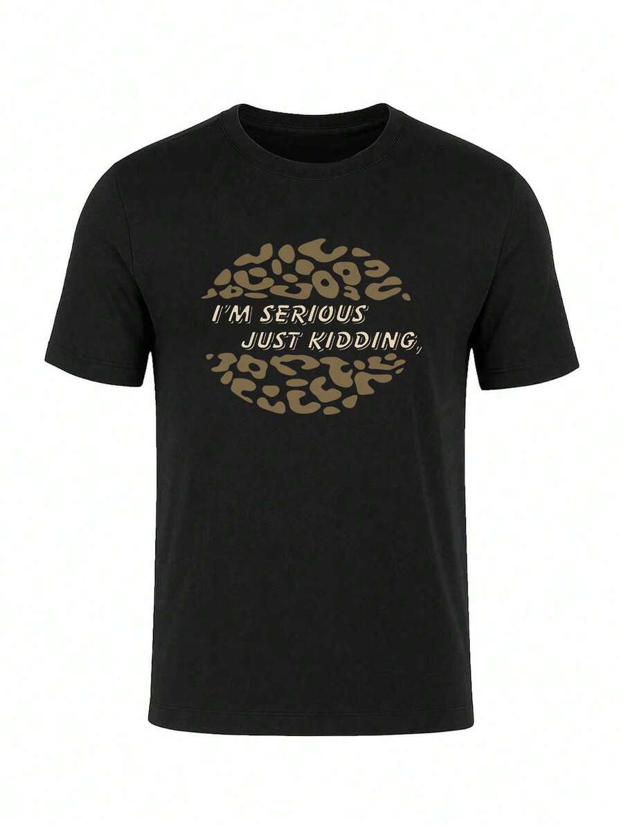 Men Minimalist Graphic Print T-Shirt Cotton Crew Neck Tee - 黑色 - 查看 1
