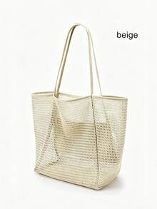 Large Mesh Beach Bag For Women Sandproof Tote Shoulder Handbag Travel Bag Makeup Bag Toiletry Bag Summer Pink Purse For Pool Travel Picnic Vacation - 彩色 - 查看 15