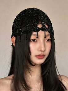 1件女款波希米亞風流蘇針織帽，鏤空手工鉤編針織帽，可愛時尚針織帽，適合海灘穿搭 - 流蘇 - 查看 2