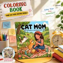 Mama Cat3: Creative Coloring Book For Teens, Includes 5 Random Stickers, 24 Pages Of DIY Doodle, Suitable For Birthday, Anniversary, Valentine's Day, Halloween Gifts, Back To School And Stationery Supplies - Cat Mom 3 - View 12