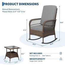Hodeffior 3 Piece Rattan Garden Furniture Set With 2 Rocking Chairs And Glass Top Table, Outdoor Bistro Set With Cushions, Wicker Patio Conversation Set For Balcony Porch Conservatory Terrace - Grey - View 3