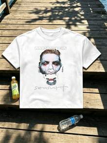 Rammstein Herren-T-Shirt mit Grafikprint, 100 % Baumwolle, lockere Passform, Hip-Hop-Streetstyle, Grafikdesign. - Weiss - Übersicht 2