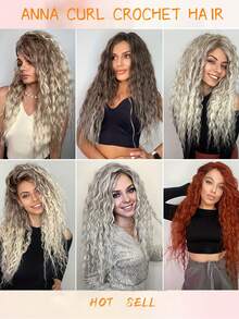 耐熱合成纖維 Anna Curl 鬆散深水波紋編髮髮束，波浪編髮接髮，預羽化髮束，適合波希米亞女神風方格編髮、漸層棕色扭繩鉤編捲髮，直髮馬尾髮束，絲滑髮束，女用，萬聖節 - 彩色 - 查看 10