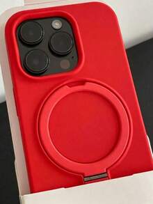 1pc Minimalist Solid Color Liquid Silicone Phone Case, Built-In Same Color Integrated Ring Kickstand, Anti-Fingerprint Shockproof Soft Protective Cover With Raised Camera Bezel, Perfect Gift For Daily Use, Suitable For Commute & Video Playback, Compatible With IPhone11,13,15,16,17 Pro,17 Pro Max12,14 - Red - View 6