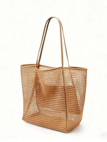 Large Mesh Beach Bag For Women Sandproof Tote Shoulder Handbag Travel Bag Makeup Bag Toiletry Bag Summer Pink Purse For Pool Travel Picnic Vacation - 彩色 - 查看 16