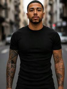 American Ribbed Fitted Shirt Gringa Slim T-Shirt - Negro - Ver 4