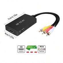 1pc HD To RCA Converter, HDTV To AV 3RCA Composite Video Audio Adapter, Supports PAL/NTSC, Compatible With TV Stick, Android TV Box, DVD Player And Other Devices, Black - View 2
