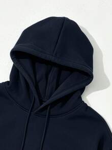1pc Men's Solid Gray Long Sleeve Hooded Sweatshirt, Suitable For Daily Casual Wear And Gifting To Friends, Thin Style - Navy Blue - View 6