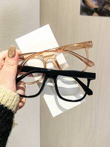 2 pièces Lunettes pour femmes en matériau PC, monture épaisse vintage unie, pour réunions d'affaires, rendez-vous décontractés, printemps et automne - Multicolore - Voir 5