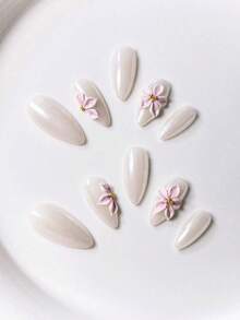 10 piezas de uñas postizas ovaladas con degradado, estilo minimalista versátil y cool girl - Multicolor - Ver 4